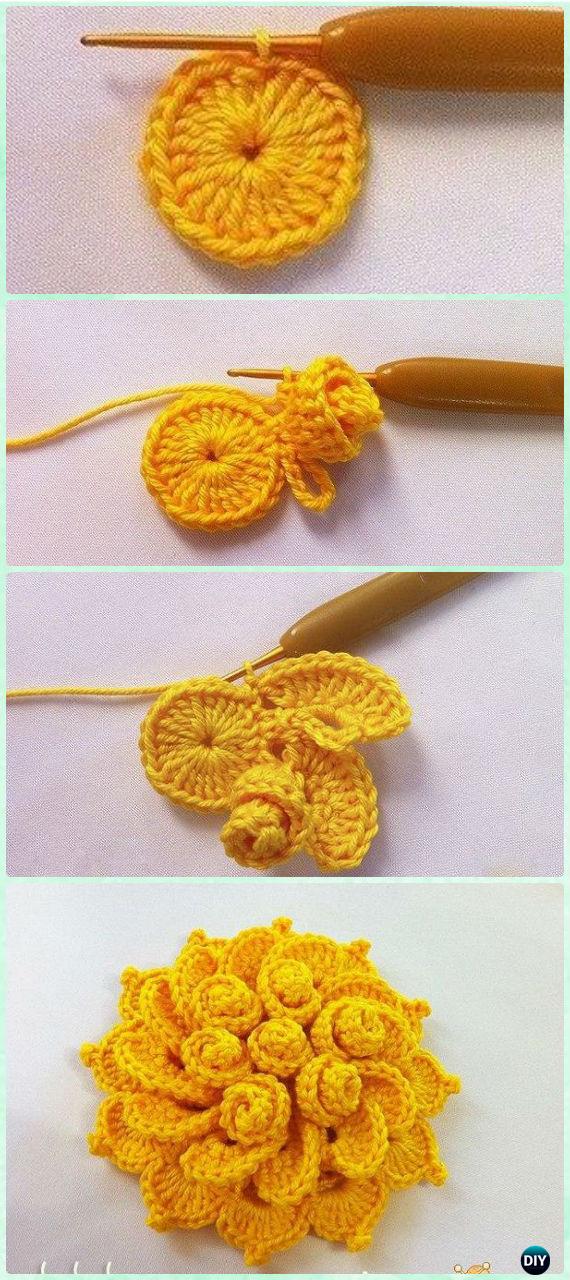 Crochet 3D Flower Motif Free Patterns Instructions