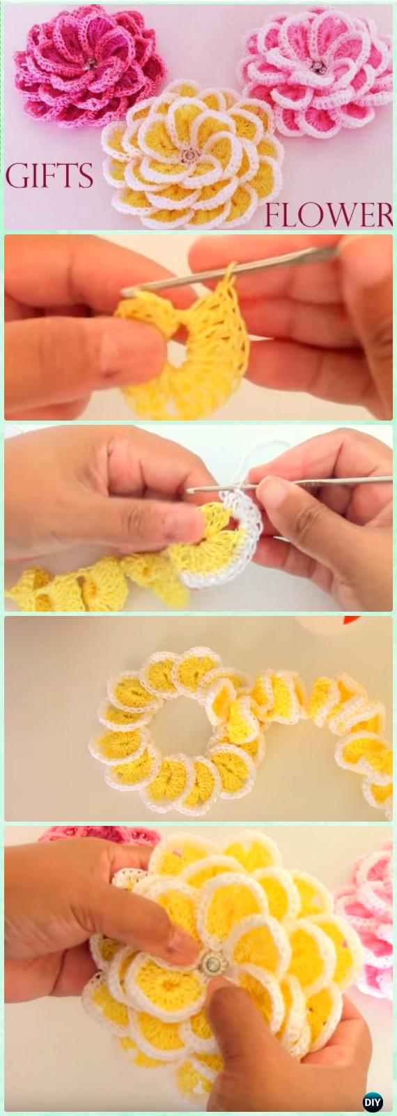 Crochet Single Strip Flower Free Pattern [Video] - Crochet 3D Flower Motif Free Patterns