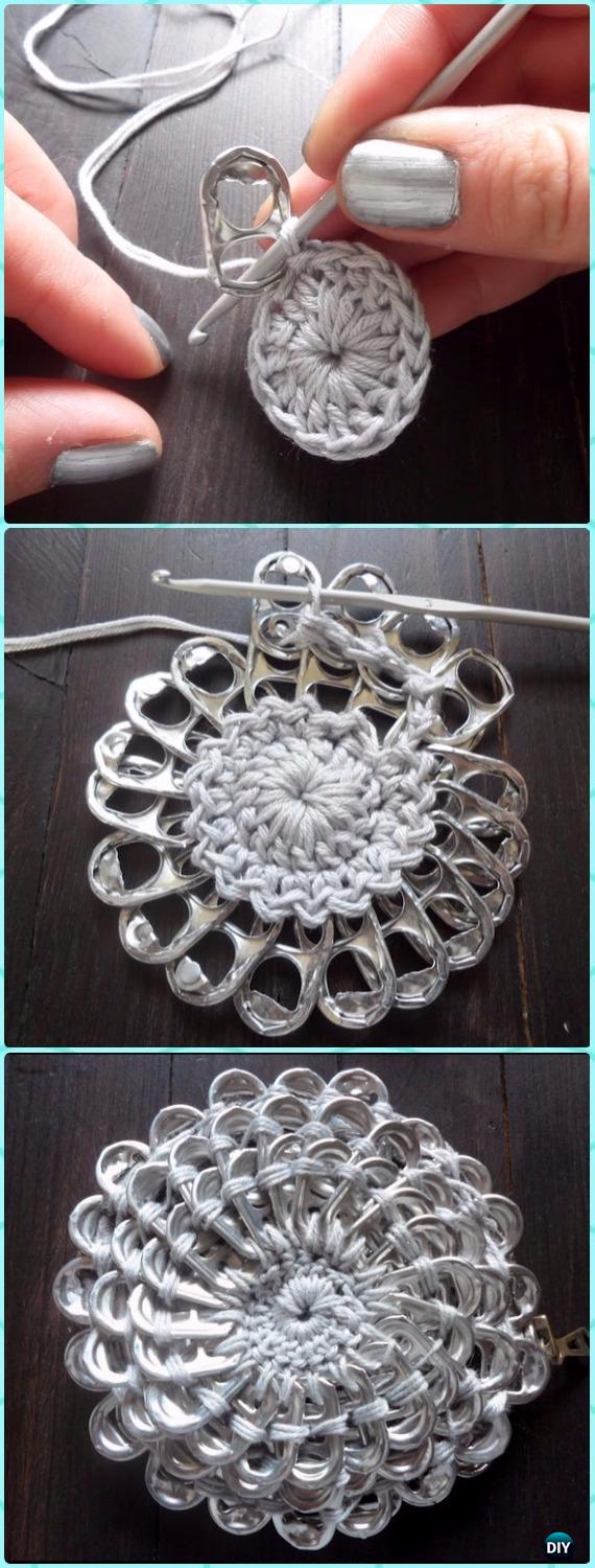 Crochet Tin Can Pull Tab Flower Free Pattern - Crochet 3D Flower Motif Free Patterns 