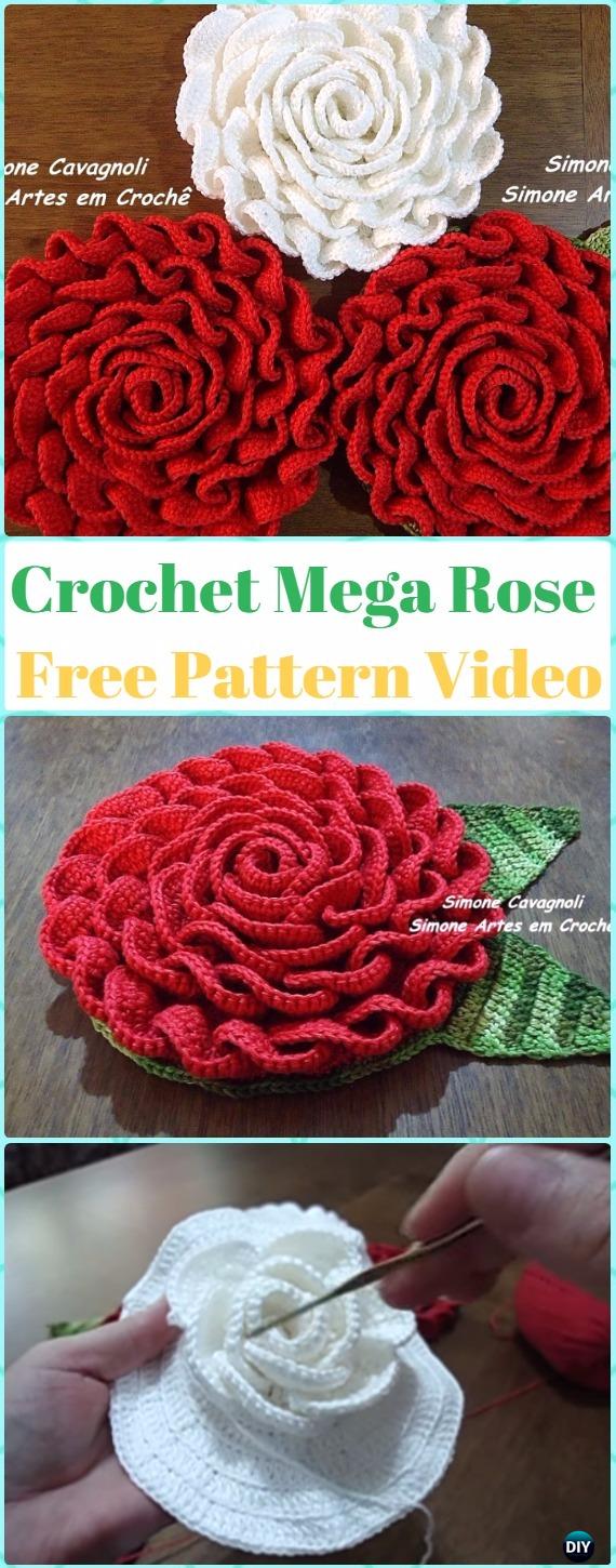 Crochet Mega Rose Flower Free Pattern Video -Crochet 3D Rose Flower Free Patterns