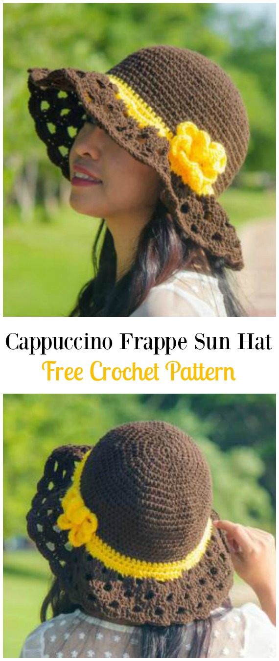 Crochet Cappuccino Frappe Wide Brim Sun Hat Free Pattern - Crochet Women Sun Hat Free Patterns 