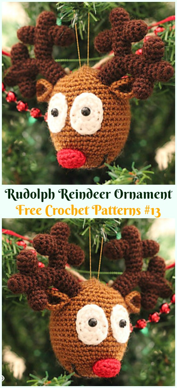 Amigurumi  Rudolph Reindeer Ornament Crochet Free Pattern - Crochet #Amigurumi; #Reindeer; Toy Softies Free Patterns