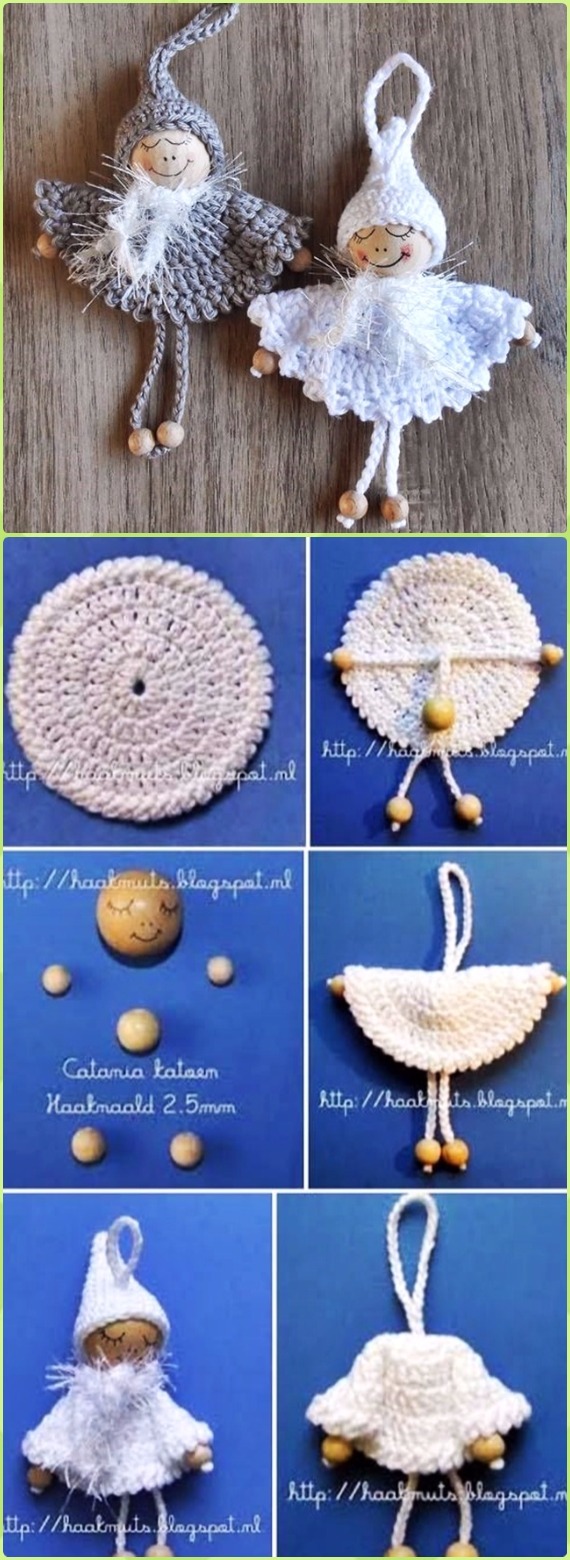Crochet Wood Bead Circle Christmas Angel Free Pattern - Crochet Angel Free Patterns