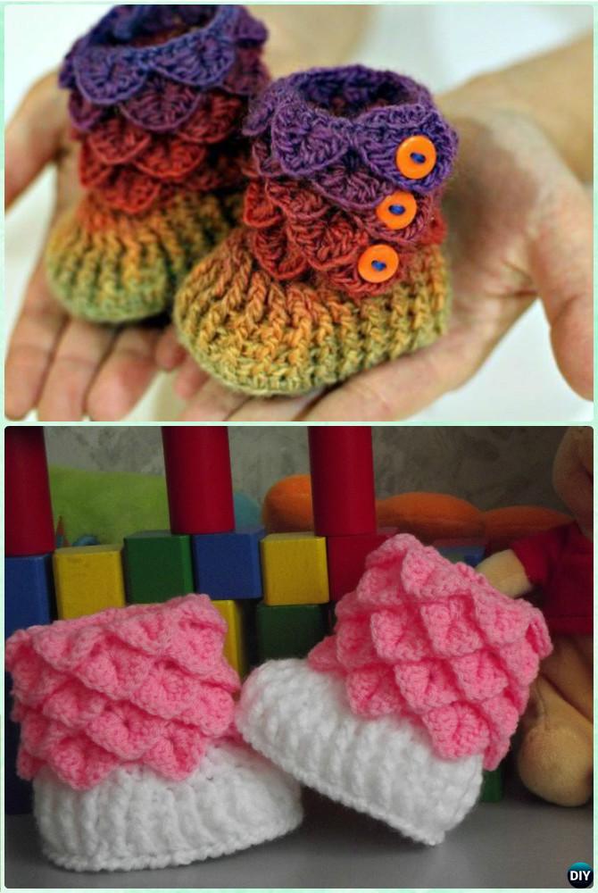 Crochet Crocodile Stitch Baby Booties Free Pattern-Crochet Ankle High Baby Booties Free Patterns 
