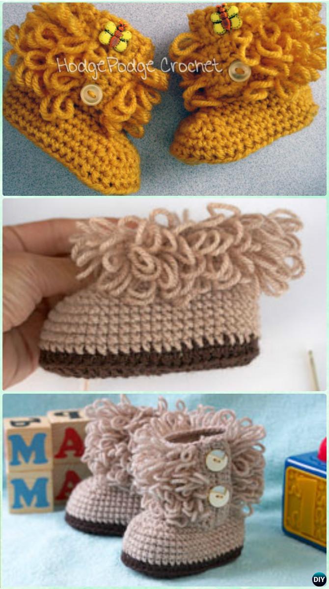 Crochet Loop UGG Baby Boots Free Pattern-Crochet Ankle High Baby Booties Free Patterns 