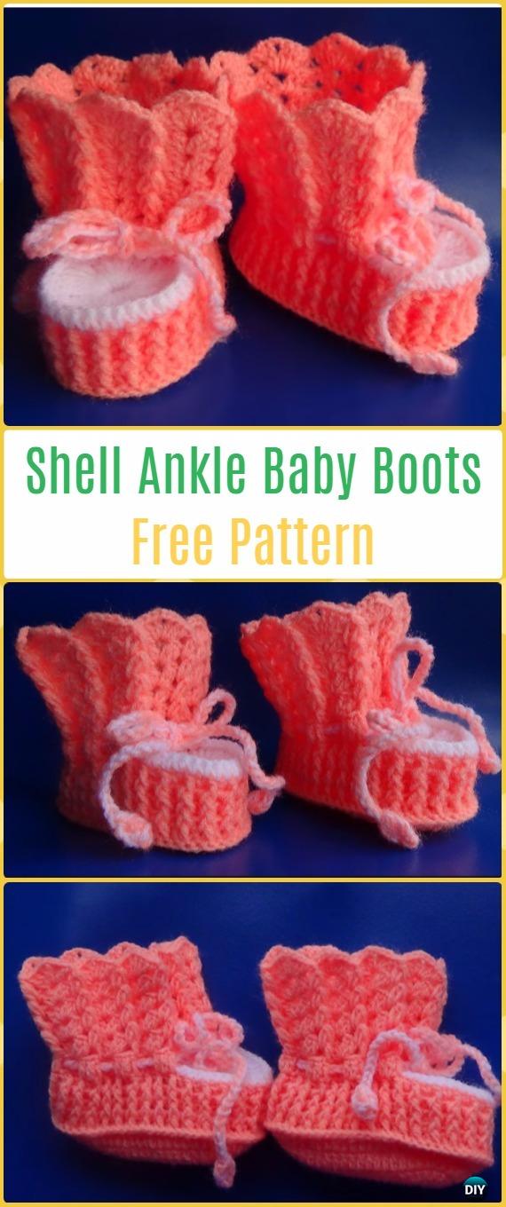 Crochet Shell Stitch Ankle Ribbed Baby Boots Free Pattern Video -Crochet Ankle High Baby Booties Free Patterns 