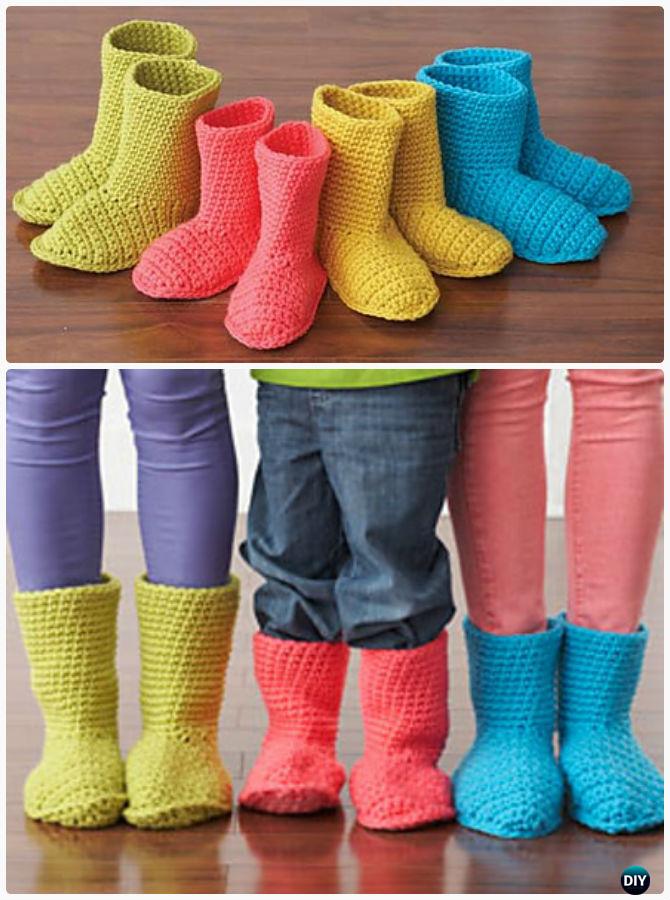 Crochet Bernat Slipper Boots Free Pattern-Crochet Ankle High Baby Booties Free Patterns 
