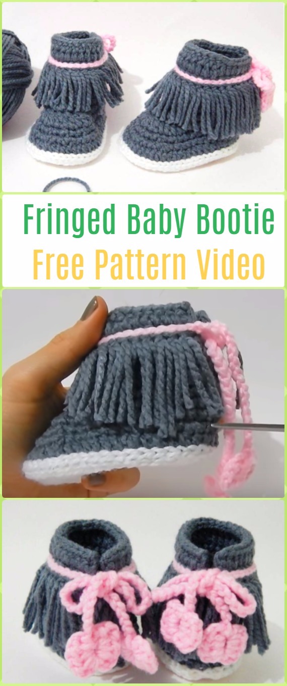 Crochet Fringed Baby Booties Free Pattern Video -Crochet Ankle High Baby Booties Free Patterns 