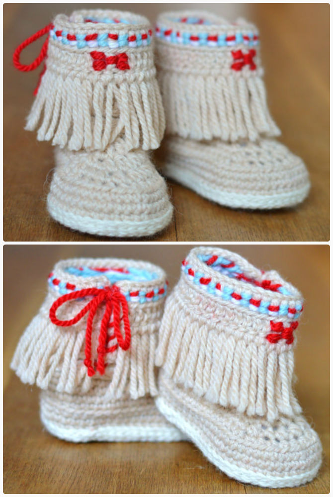 Crochet Baby Booties Fringe Moccasins Pattern-Crochet Ankle High Baby Booties Free Patterns 