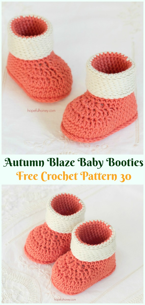 Autumn Blaze Baby Booties Crochet Free Pattern - #Crochet; Ankle High Baby #Booties; Free Patterns