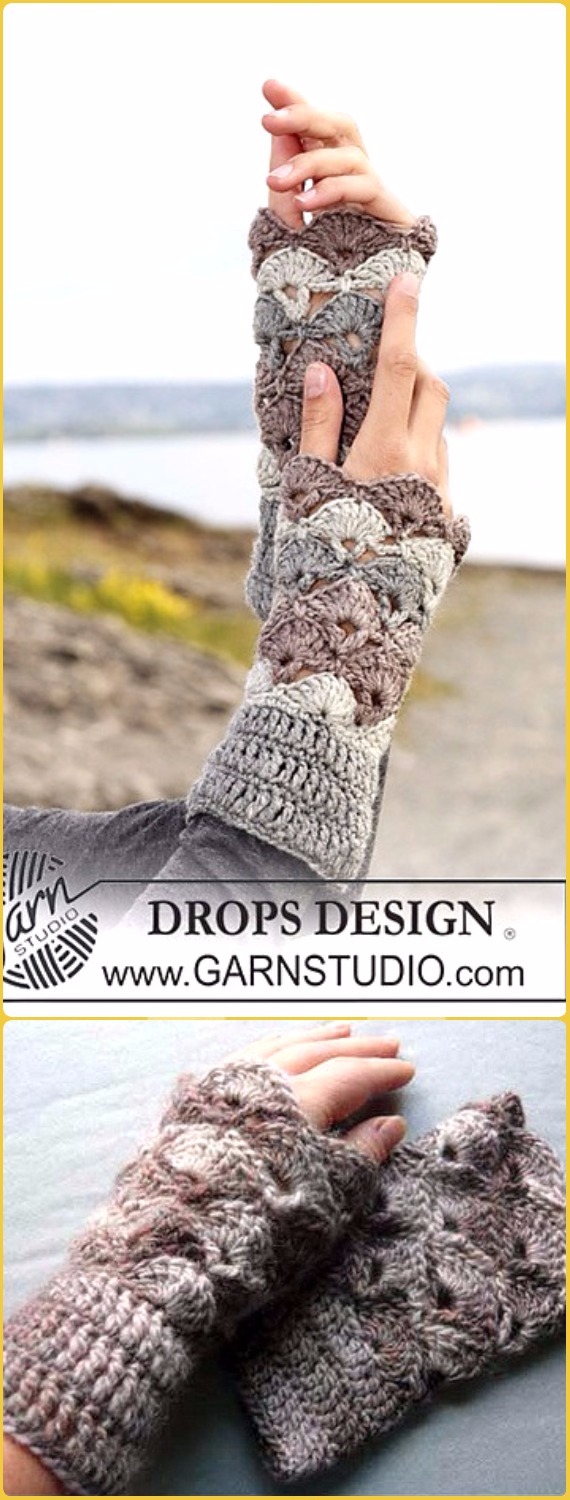 Crochet Crocheted Shell Wrist Warmers  Free Pattern - Crochet Arm Warmer Free Patterns 