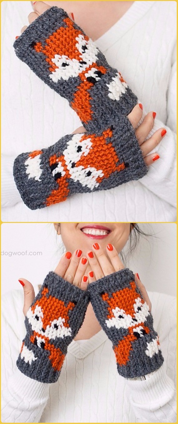 Crochet Foxy Fingerless Gloves Free Pattern - Crochet Arm Warmer Free Patterns 