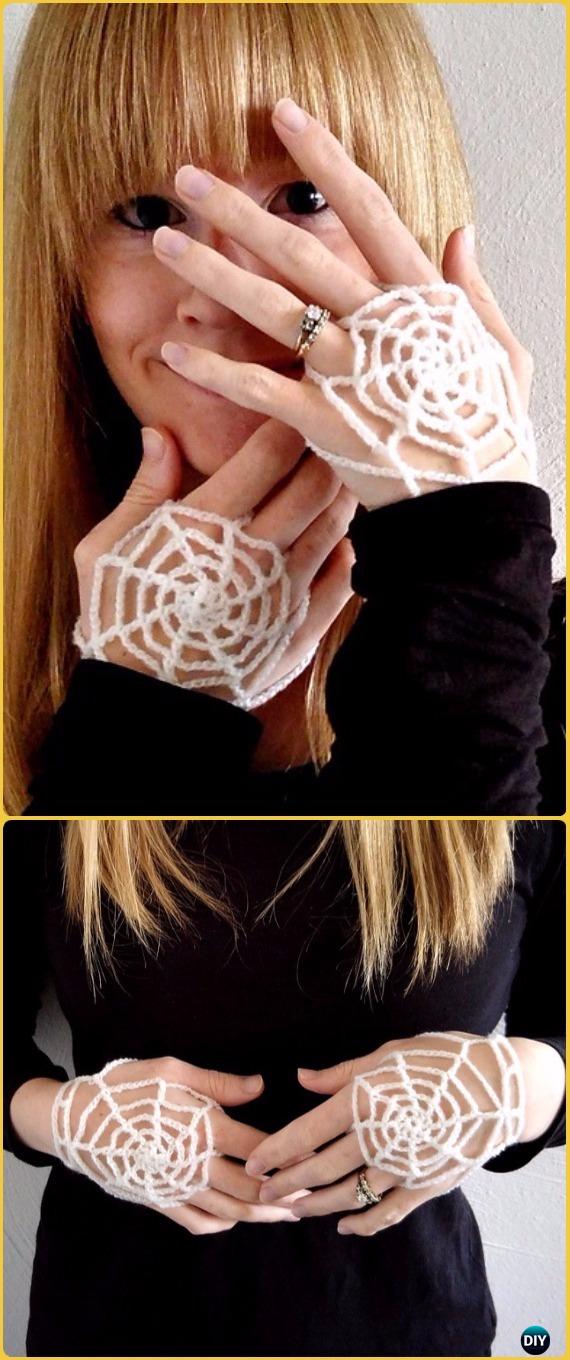 Crochet Handy Spider Webs Mitts Free Pattern - Crochet Arm Warmer Free Patterns 