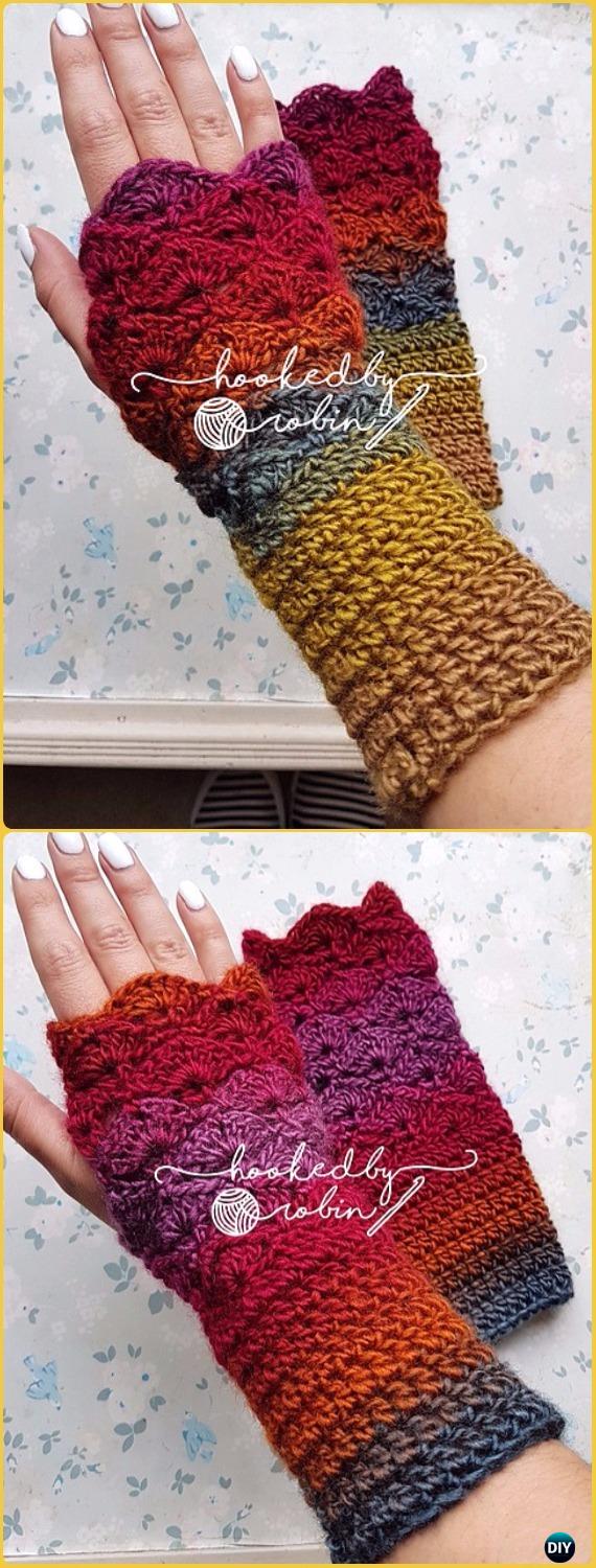 Crochet Fantail Stitch Fingerless Gloves Free Pattern - Crochet Arm Warmer Free Patterns 