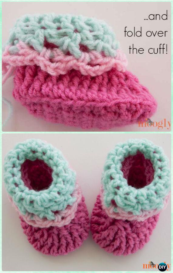Crochet Fold Cuff Loopy Love Baby Booties Free Pattern - Crochet Baby Booties Slippers Free Pattern