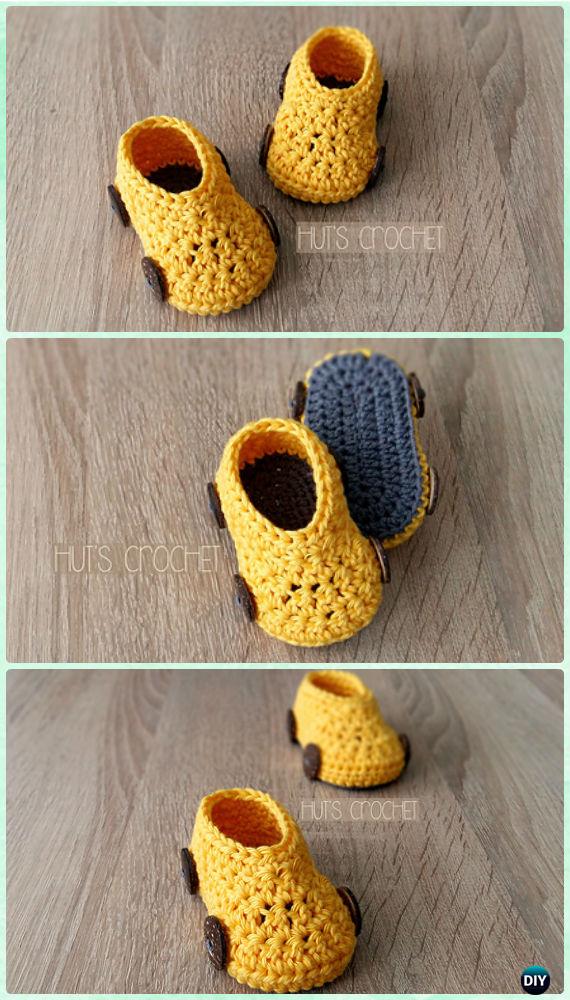 Crochet Hut's Spring Car Baby Booties Free Pattern - Crochet Baby Booties Slippers Free Pattern