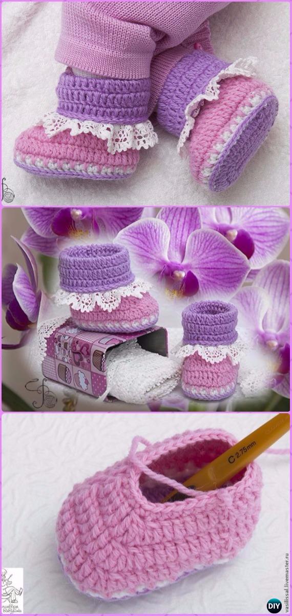 Crochet Orchid Lace Baby Booties Free Pattern - Crochet Baby Booties Slippers Free Pattern