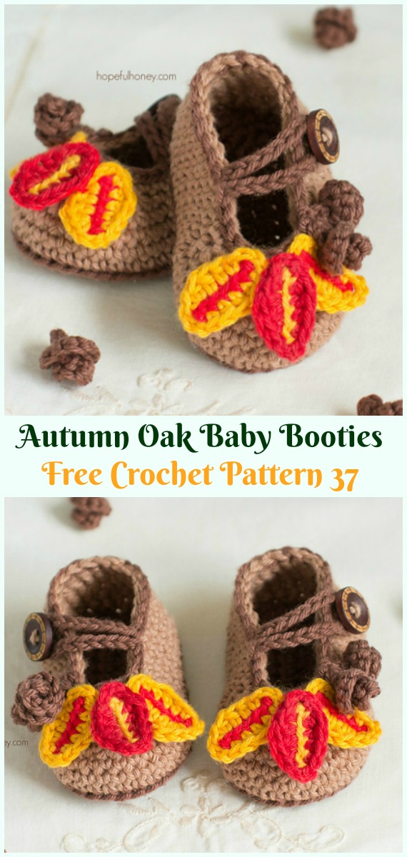 Autumn Oak Baby Booties Crochet Free Pattern  - #Crochet Baby #Booties Slippers Free Pattern