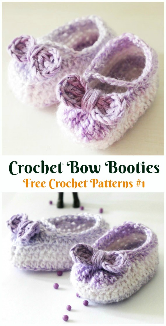 Bow Booties Baby Slippers Crochet Free Pattern  - #Crochet Baby #Booties Slippers Free Patterns