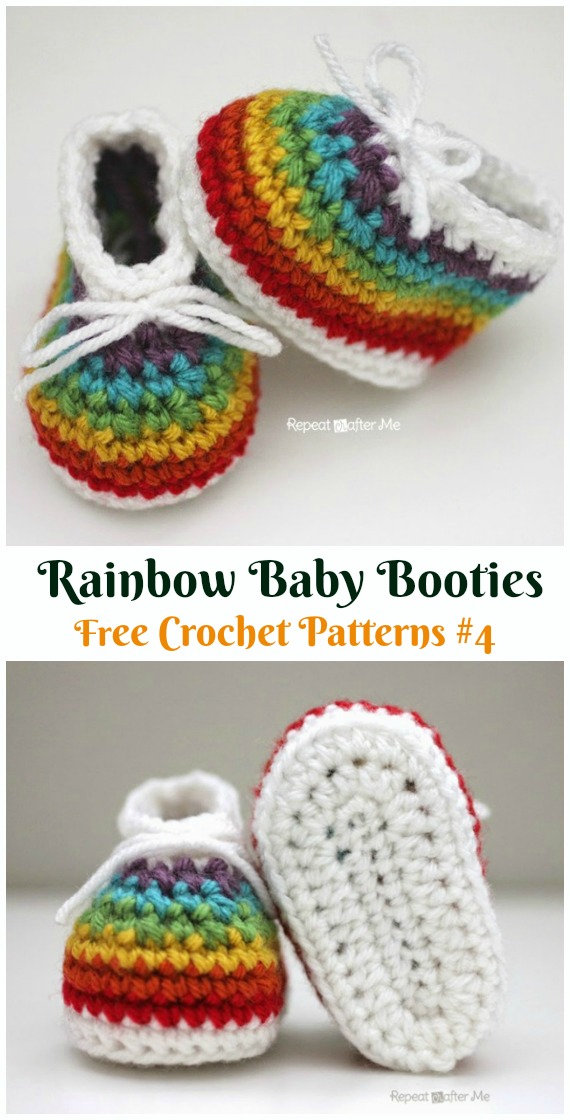 Rainbow Baby Booties Crochet Free Pattern  - #Crochet Baby #Booties Slippers Free Patterns