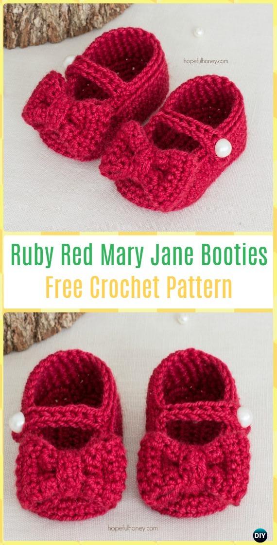 Crochet Ruby Red Mary Jane Booties Free Pattern - Crochet Baby Booties Slippers Free Pattern