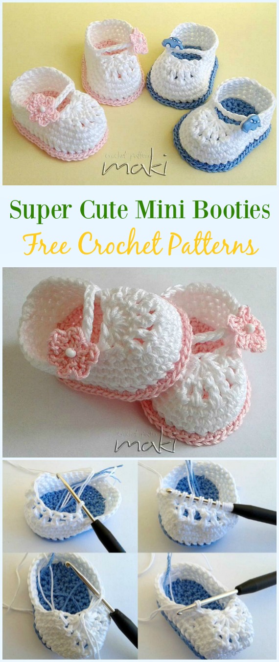 Crochet Super Cute Mini Booties Free Pattern - #Crochet Baby #Booties Slippers Free Pattern