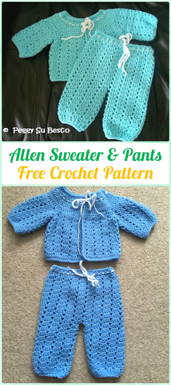 Crochet Allen Sweater & Pants Free Pattern - Crochet Baby Pants Free Patterns 