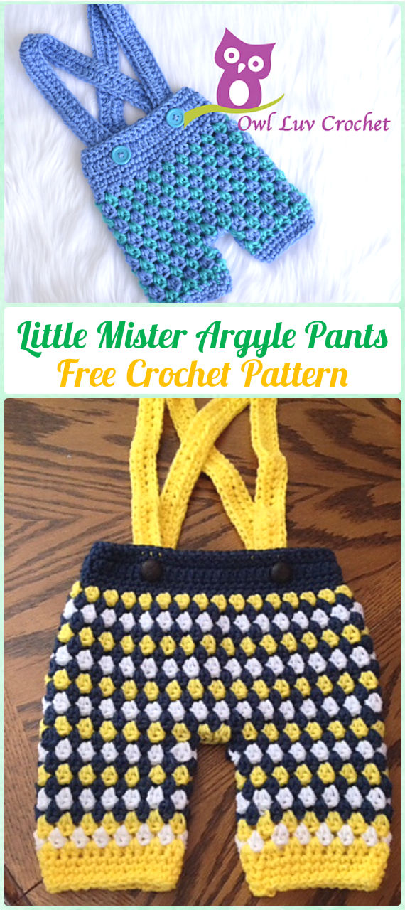 Crochet Little Mister Argyle Pants Free Pattern - Crochet Baby Pants Free Patterns 