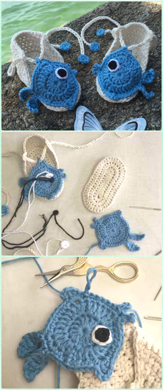 Crochet Fishy Summer Baby Bootie Free Pattern-Crochet Baby Sandals Free Patterns