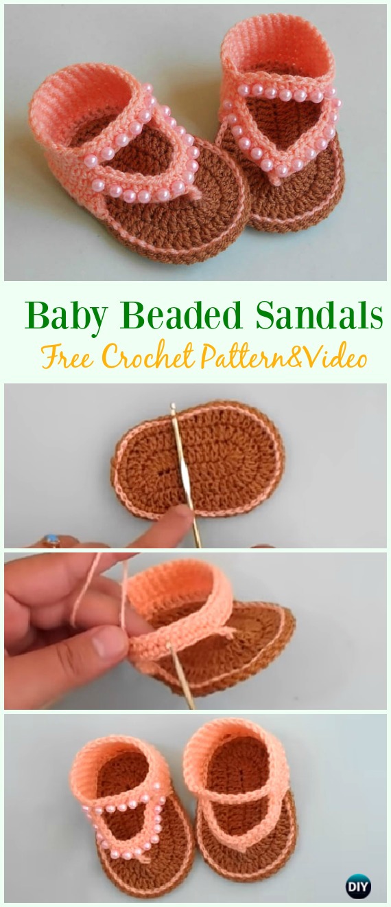Crochet Beaded Baby Sandals Free Pattern & Video - #Crochet; Baby #Sandals; Free Patterns