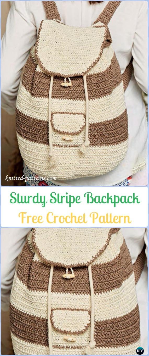 Crochet Sturdy Stripe Backpack Free Pattern -Crochet Backpack Free Patterns Adult Version