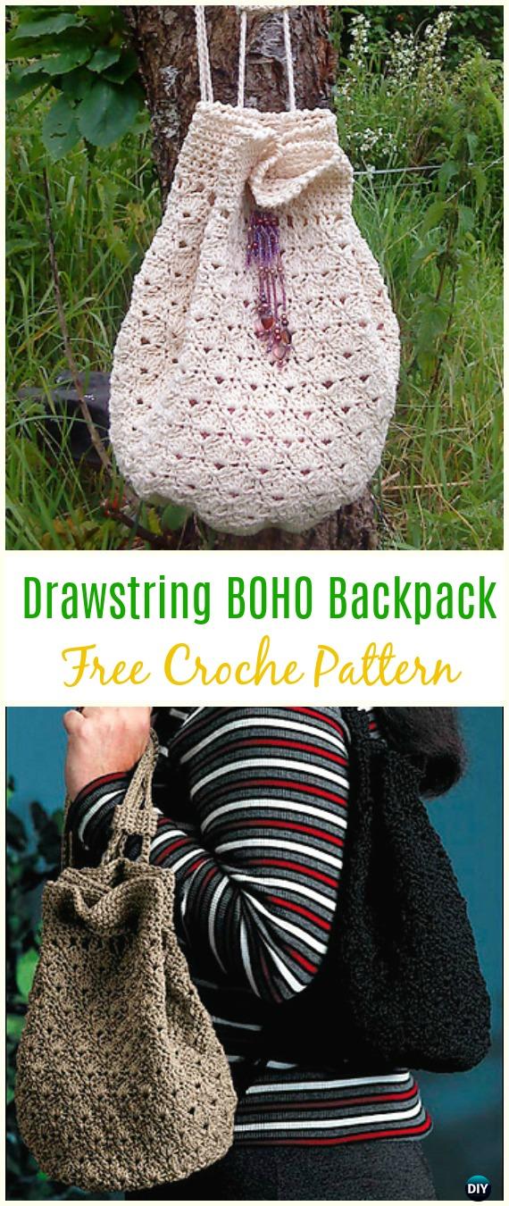 Crochet Drawstring Hobo Backpack Free Pattern -Crochet Backpack Free Patterns Adult Version