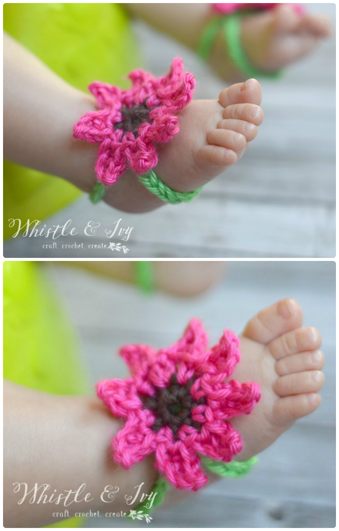 Summer Flower Baby Barefoot Sandals- Crochet Barefoot Baby Sandals [Free Patterns]