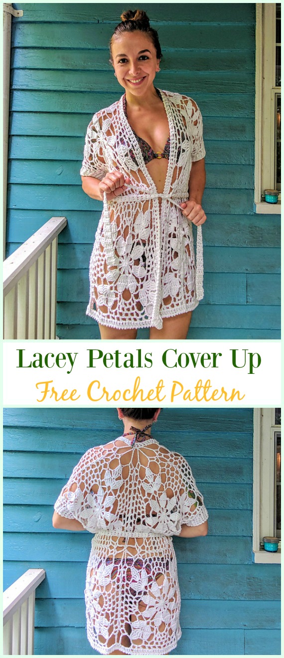 Crochet Lacey Petals Cover Up Free Pattern -  #Crochet; Beach Cover Up Free Patterns