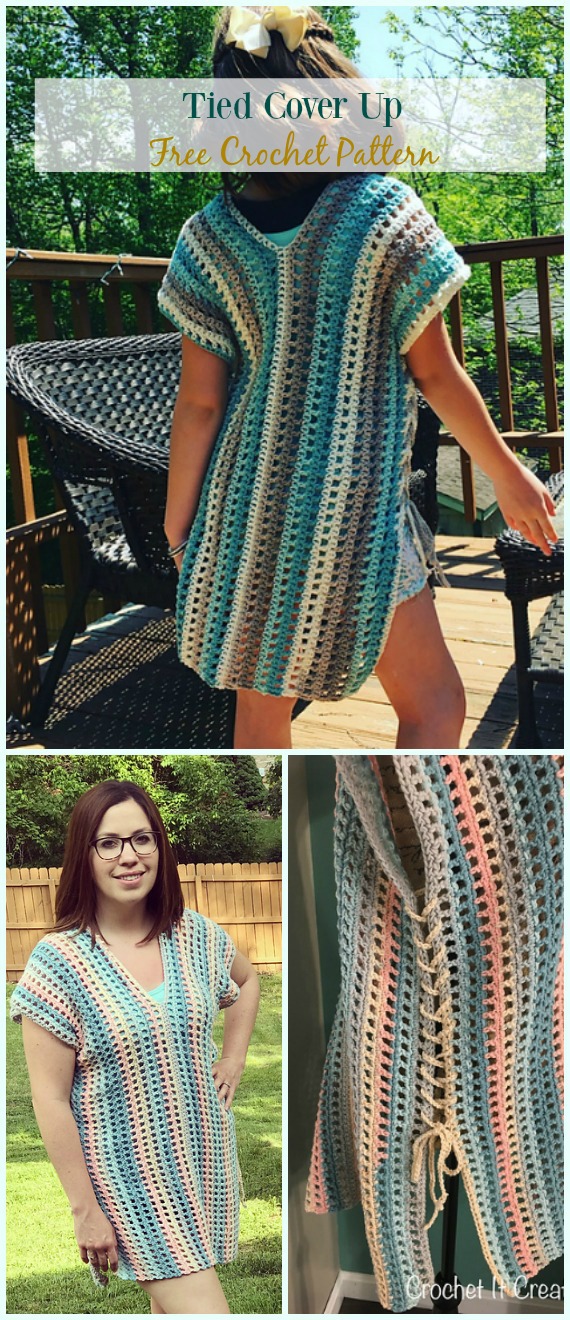 Tied Cover Up Crochet Free Pattern -  #Crochet; Beach Cover Up Free Patterns