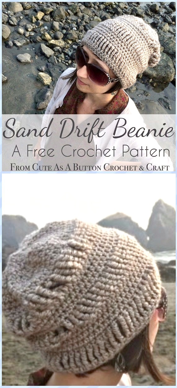 Crochet Sand Drift Beanie Hat Free Pattern - Crochet Beanie Hat Free Patterns 