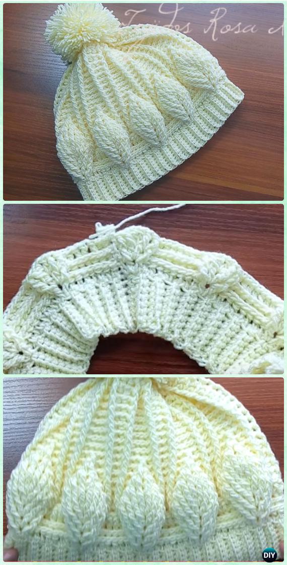 Crochet 3D Leaf Beanie Hat Free Pattern [Video] - Crochet Beanie Hat Free Patterns