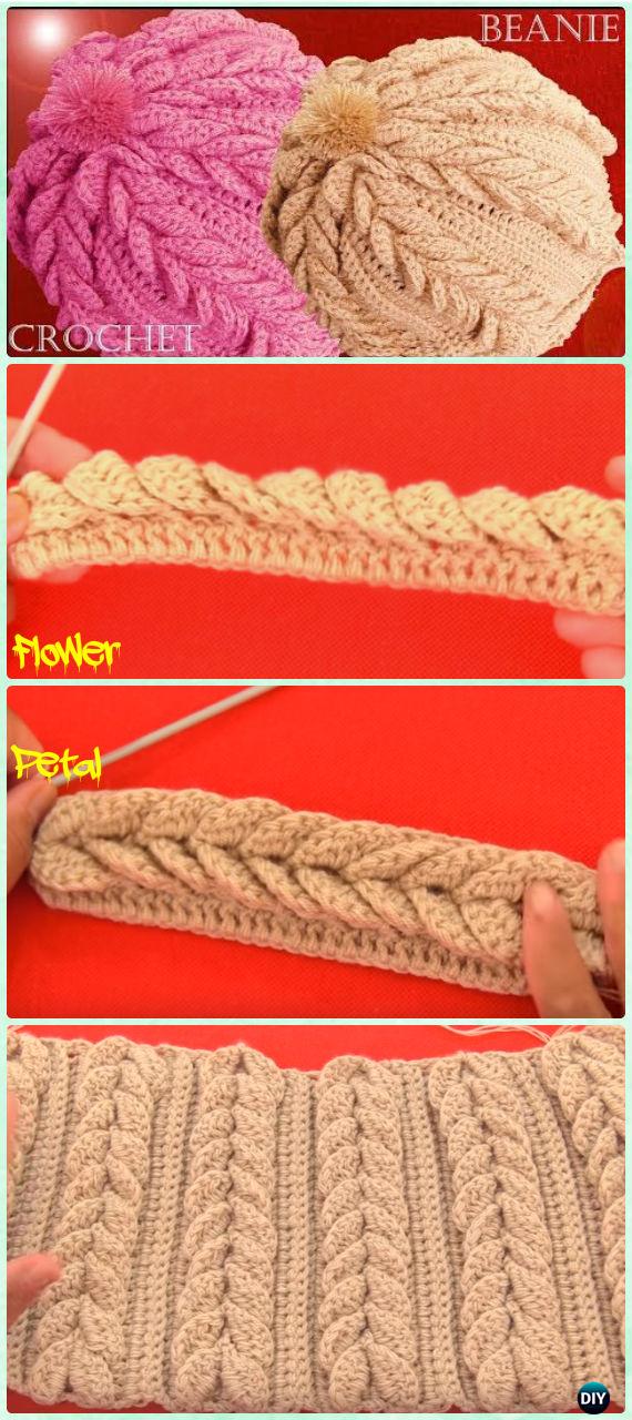 Crochet Double Leaf Stitch Rib Beanie Free Pattern Video -Crochet Beanie Hat Free Patterns 