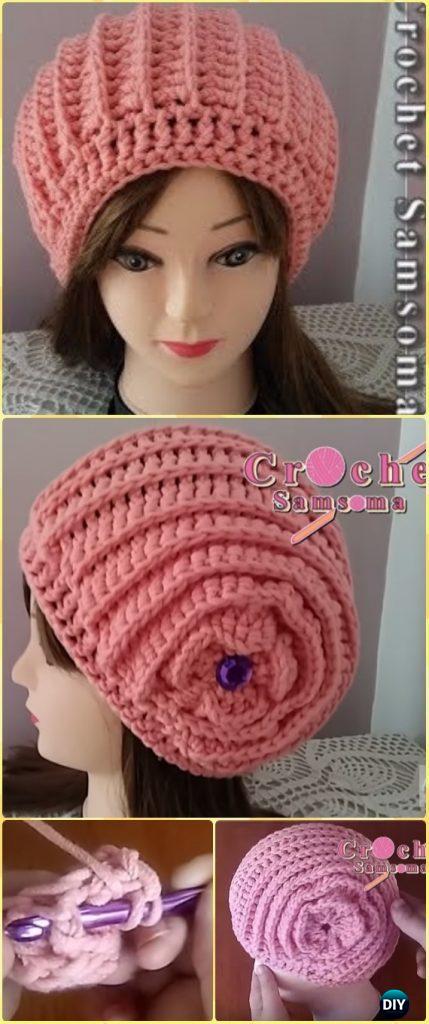 Crochet Ribbed Flower Hat Free Pattern Video - Crochet Beanie Hat Free Patterns 