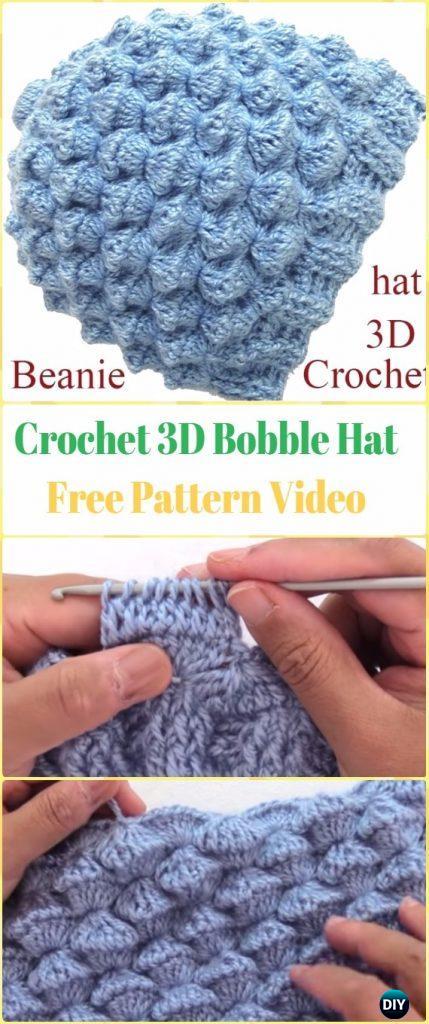 Crochet 3D Bobble Hat Free Pattern Video - Crochet Beanie Hat Free Patterns 