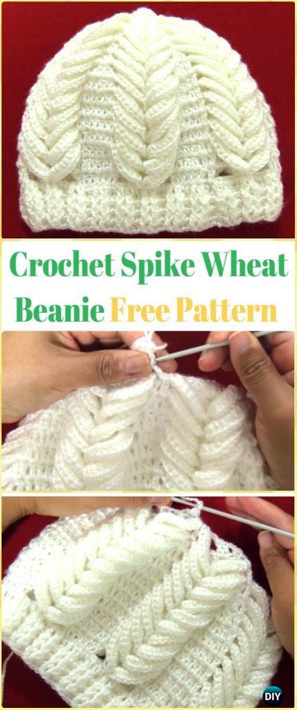 Crochet Spike of Wheat Beanie Video - Crochet Beanie Hat Free Patterns 