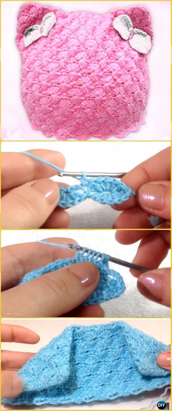 Crochet Starburst Stitch Cat Hat Free Pattern Video - Crochet Beanie Hat Free Patterns 
