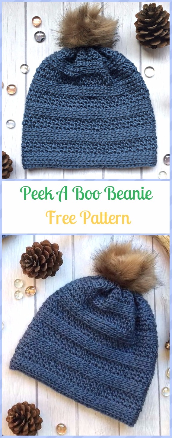 Crochet Peek A Boo Beanie Hat Free Pattern - Crochet Beanie Hat Free Patterns 