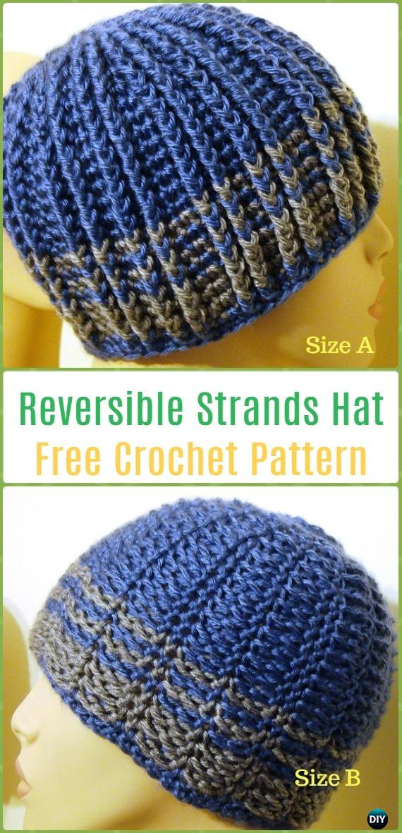 Crochet Reversible Strands for Men and Women Free Pattern - Crochet Beanie Hat Free Patterns 
