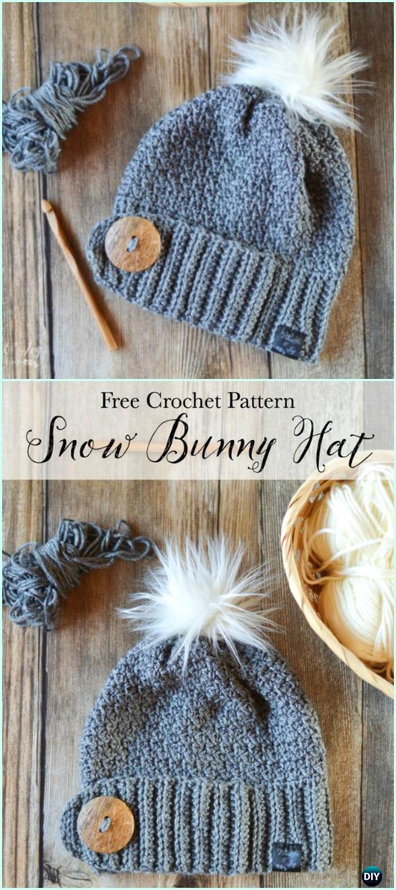 Crochet Snow Bunny Hat Free Pattern - Crochet Beanie Hat Free Patterns