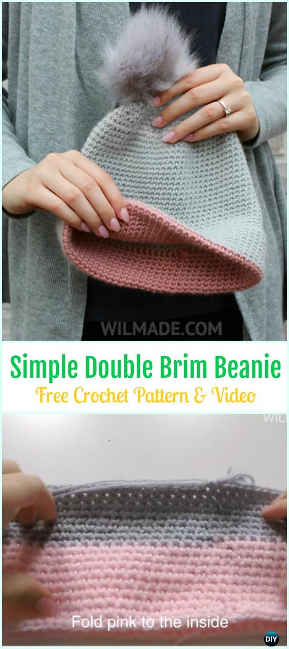 Crochet Simple Double Brim Beanie Hat Free Pattern&Video - Crochet Beanie Hat Free Patterns