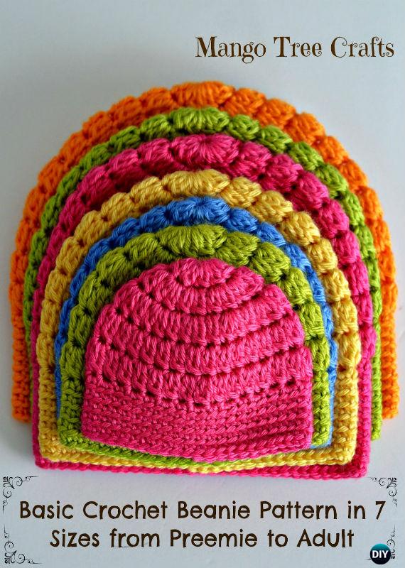Crochet Beanie Hat Free Patterns Newborn To Adult All Sizes.