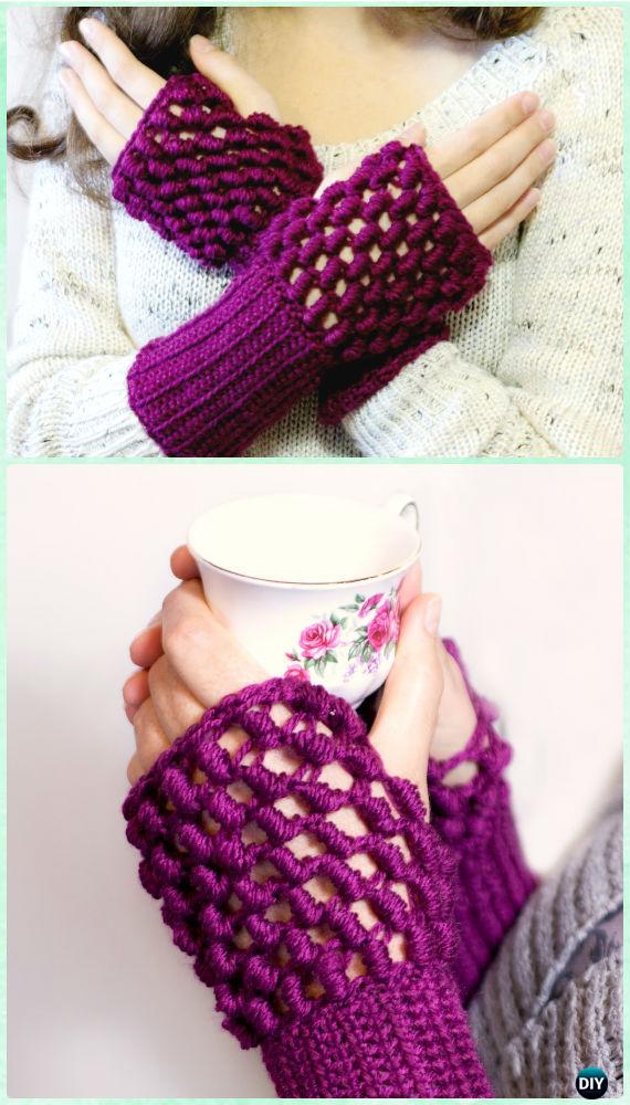 Crochet Bullion Stitch Fingerless Gloves Free Pattern - Crochet Bullion Stitch Free Patterns