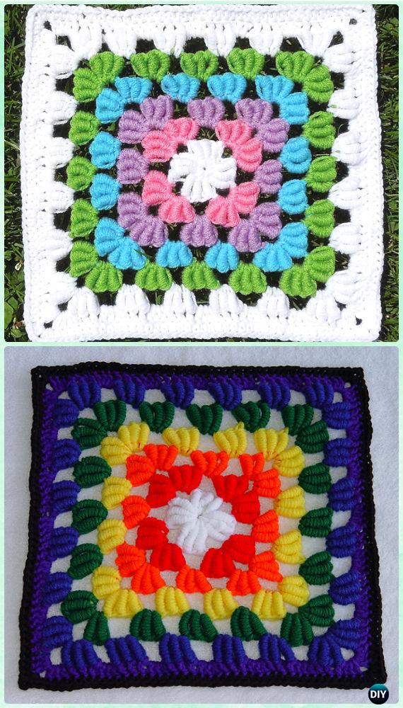 Crochet Bullion Stitch Square Free Pattern - Crochet Bullion Stitch Free Patterns