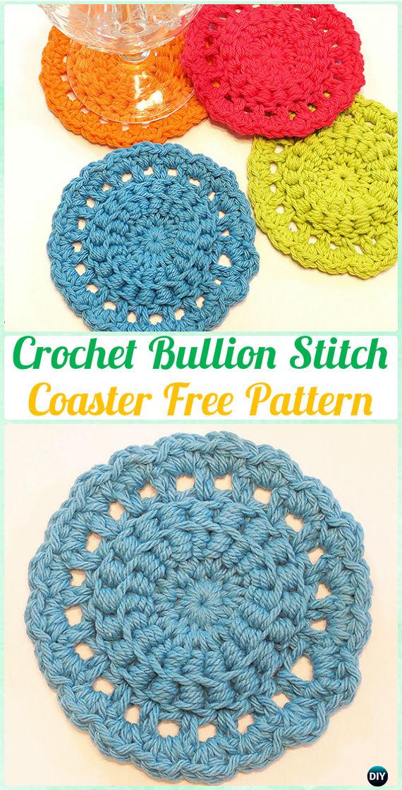 Crochet Bullion Stitch Coaster Free Pattern - Crochet Bullion Stitch Free Patterns